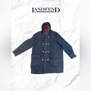Lands' End Men’s Charcoal Hooded Wool Duffle Jacket